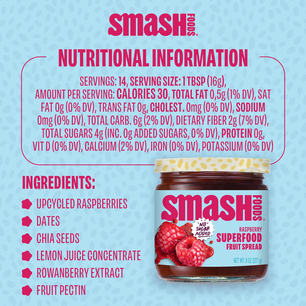 Chia Smash Raspberry Jam reveals chia seeds and upcycled ingredients for healthy snacking.