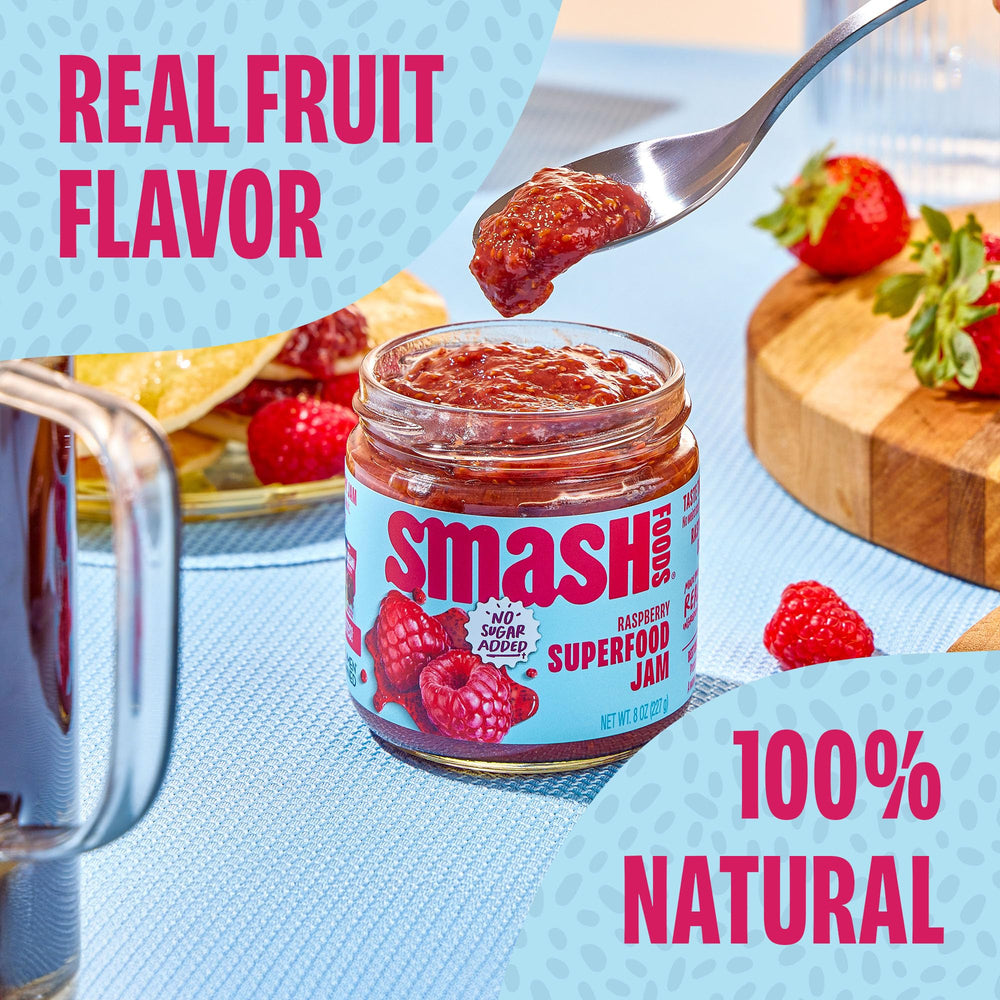 Chia Smash Raspberry Jam on toast showcases low sugar keto friendly indulgence.