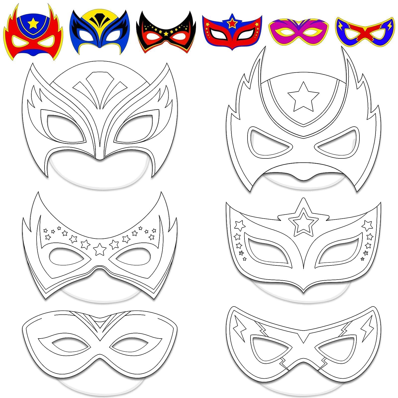 Chiazllta 24 Pcs Color Your Own Hero Masks kit for kids, ideal for imaginative play.