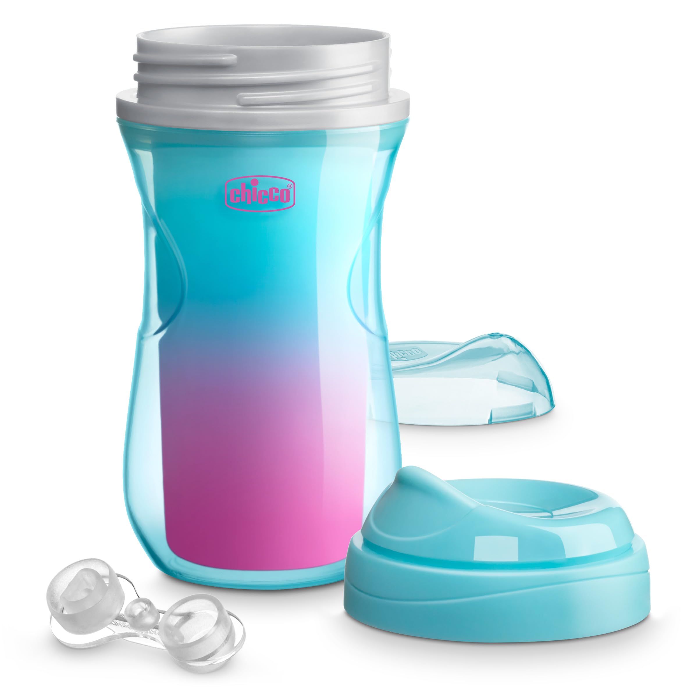 Chicco ergonomic cup design with finger indents fits tiny hands.