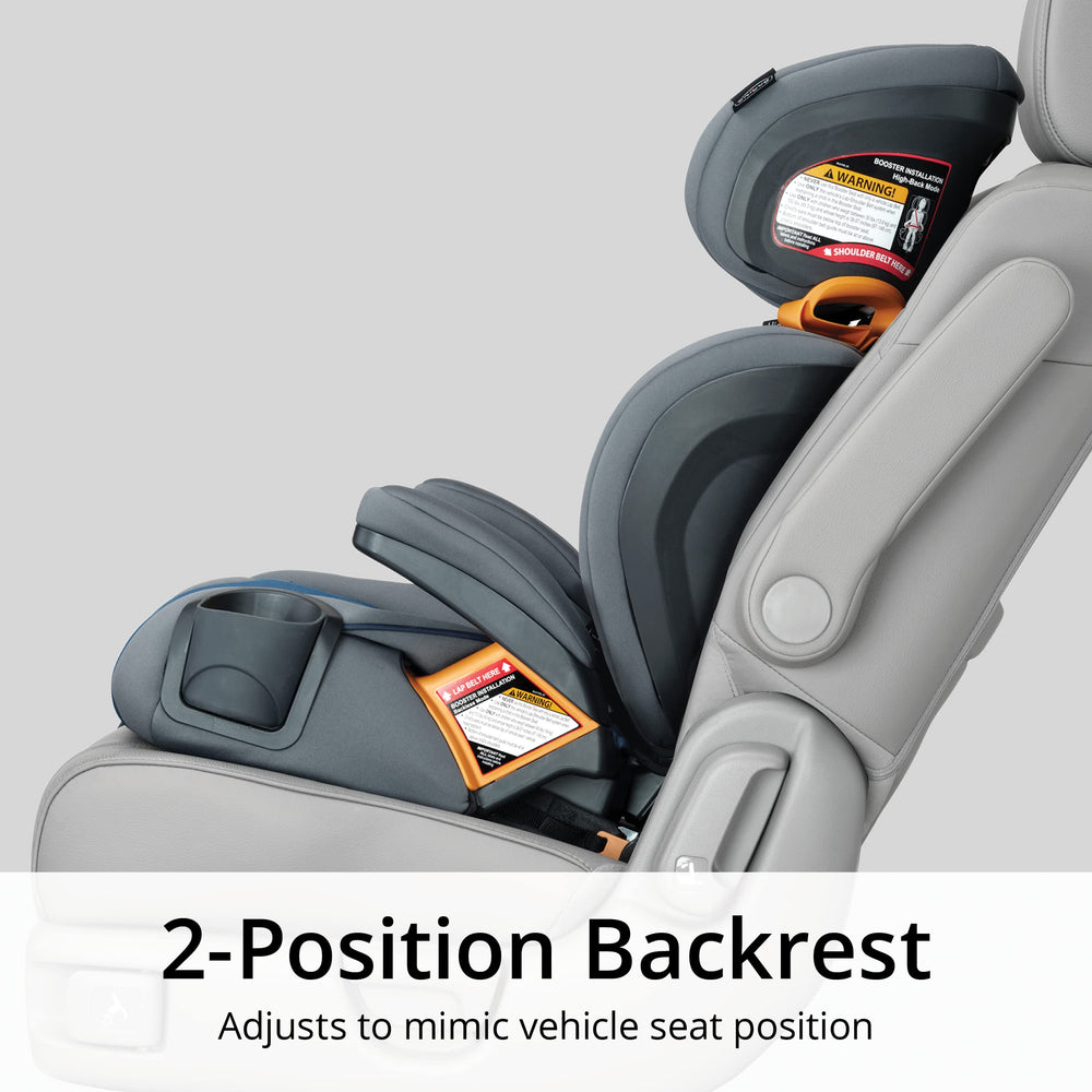 Chicco KidFit ClearTex Plus removable-backrest for easy mode switching.