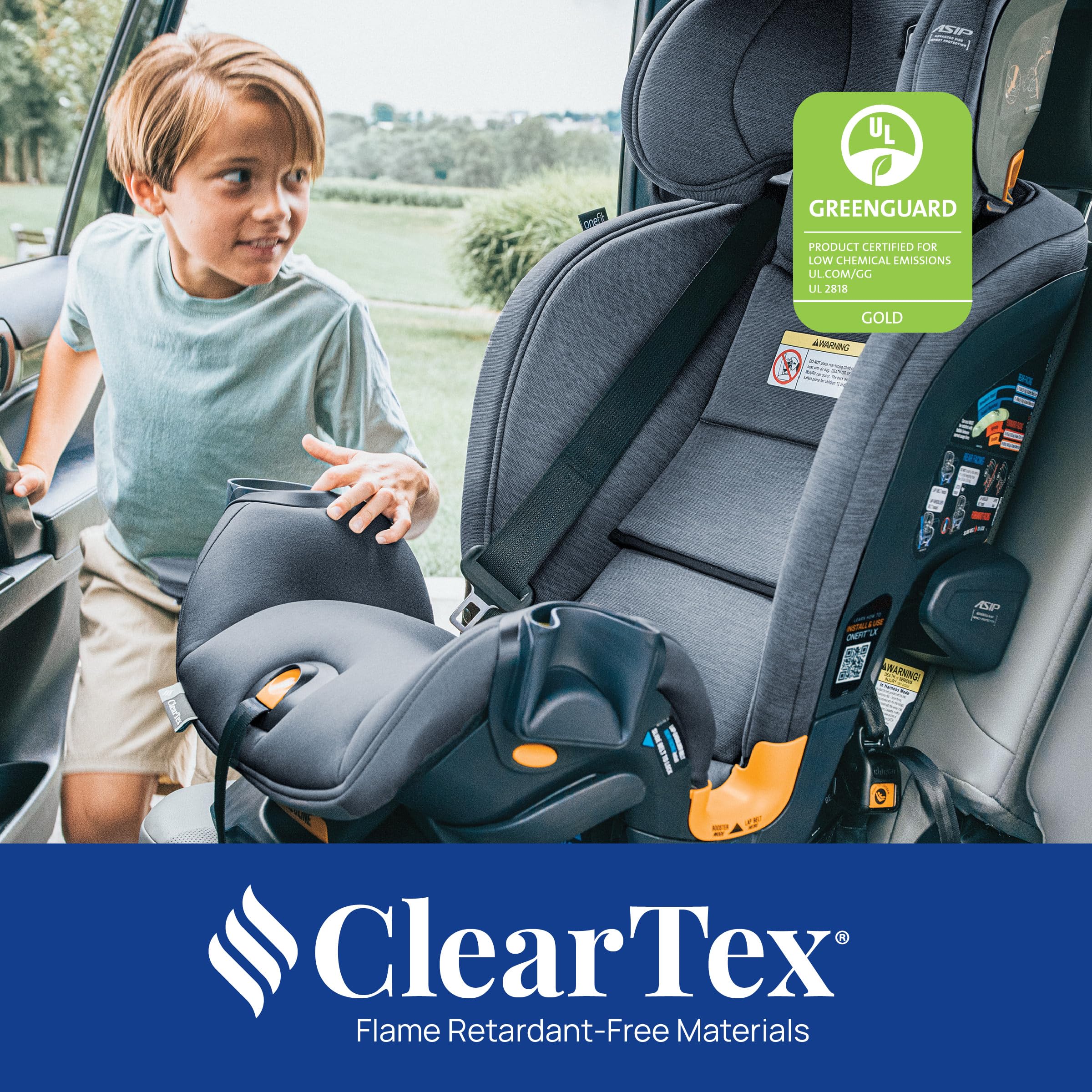 Chicco OneFit LX ClearTex materials deliver low emissions.