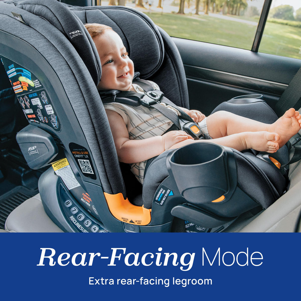 Chicco OneFit LX convertible seating adapts from infant to booster.