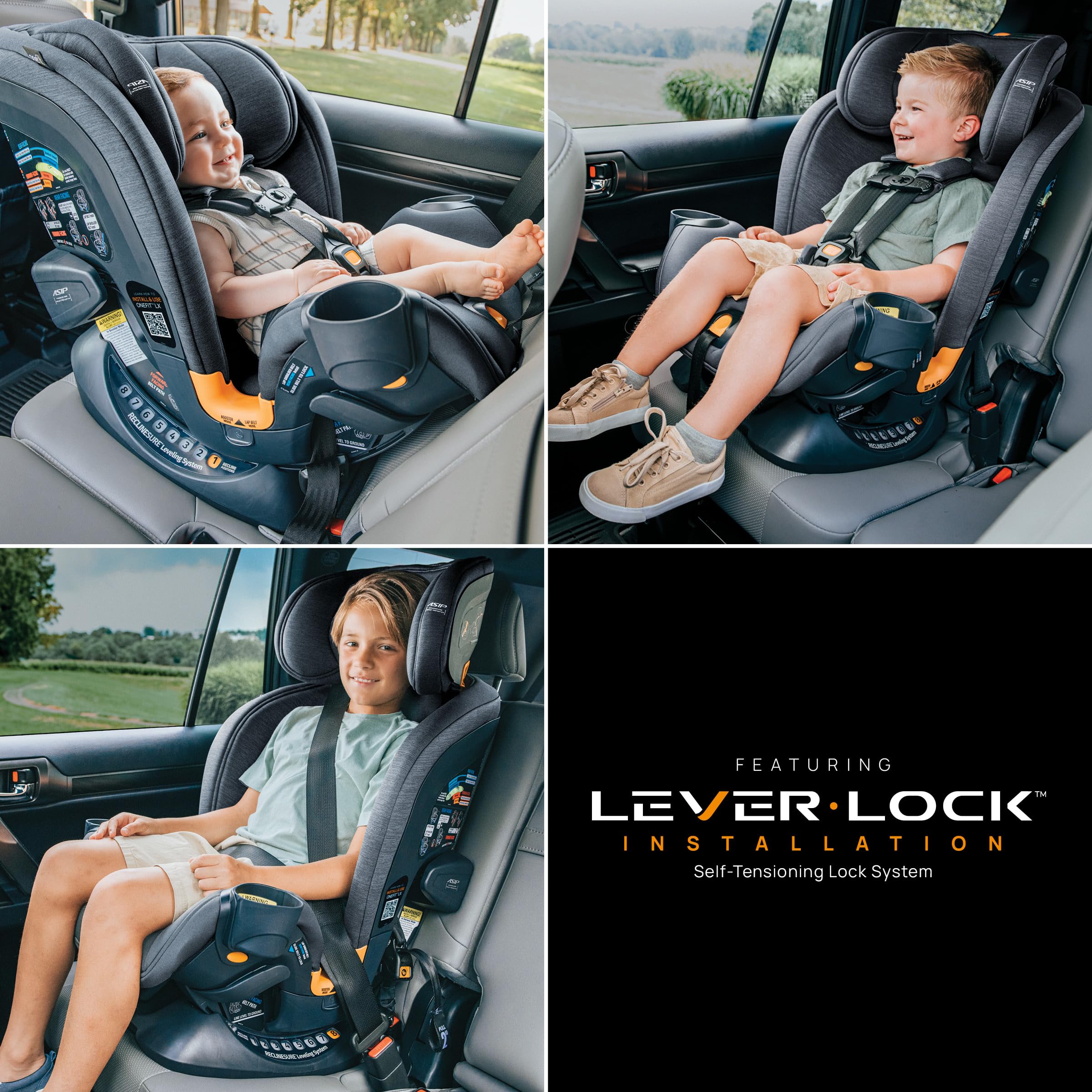 Chicco OneFit LX slim backseat design saves space for passengers.