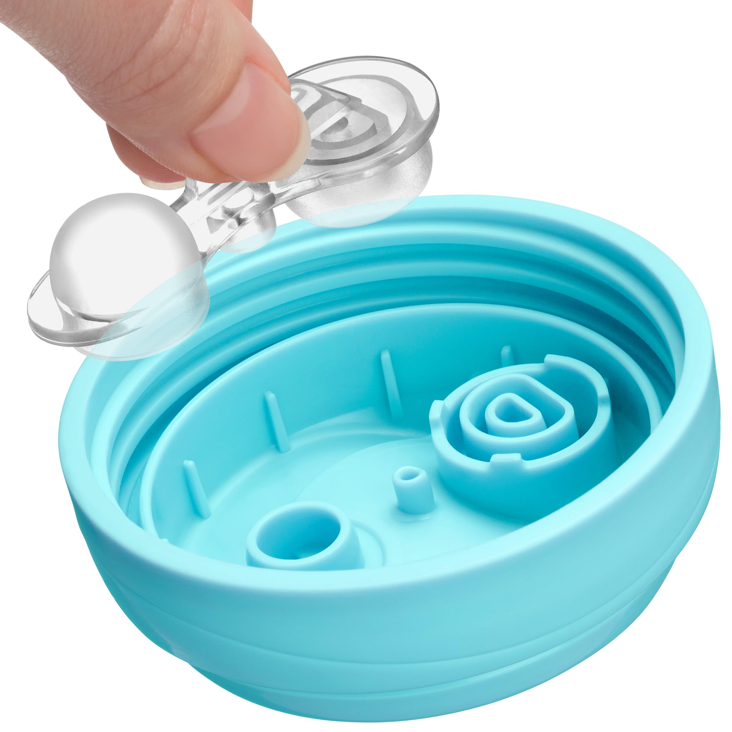 Chicco sip-activated no-spill valve prevents drips in car seats.