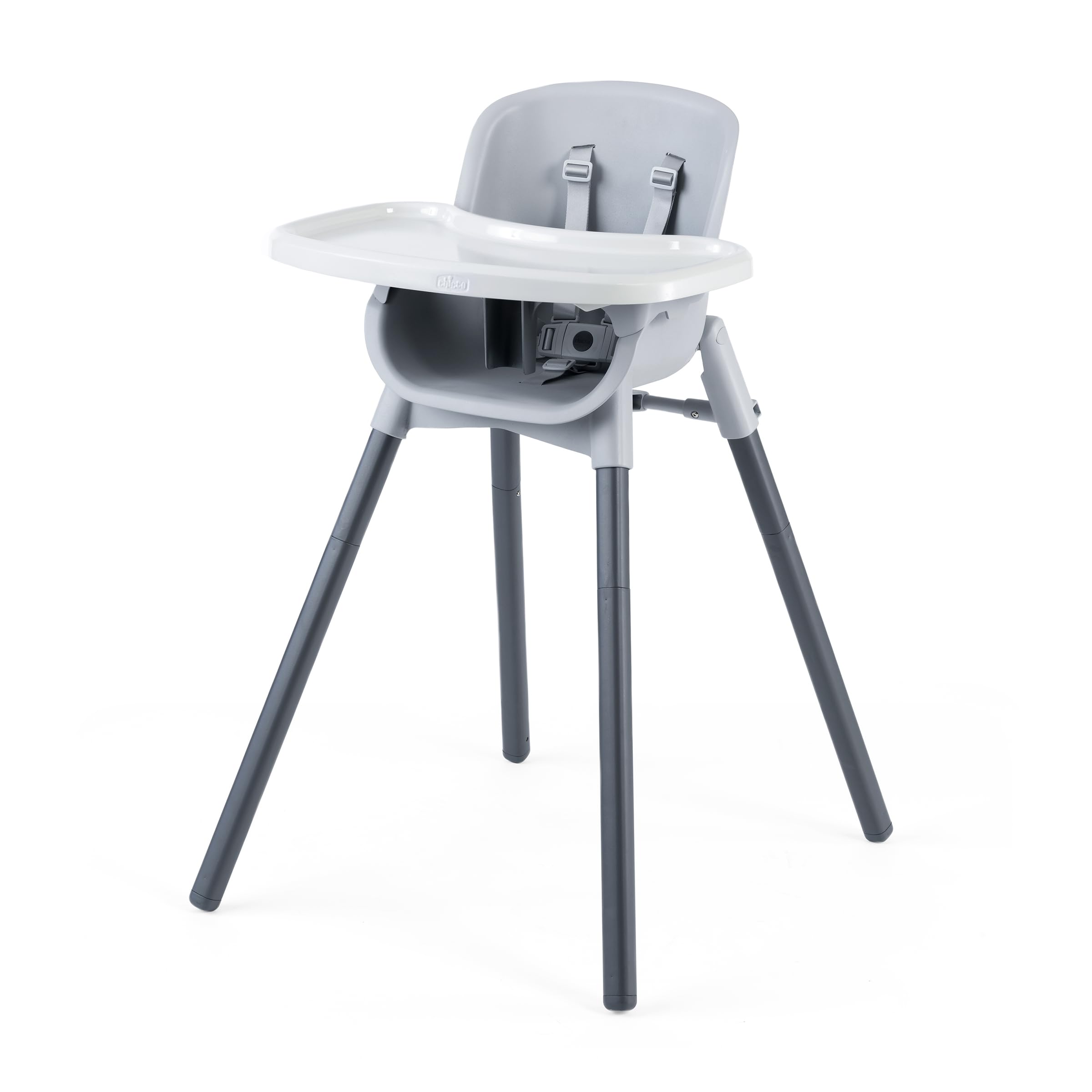 Chicco Zest folding high chair seasalt grey demonstrates compact storage and quick setup.