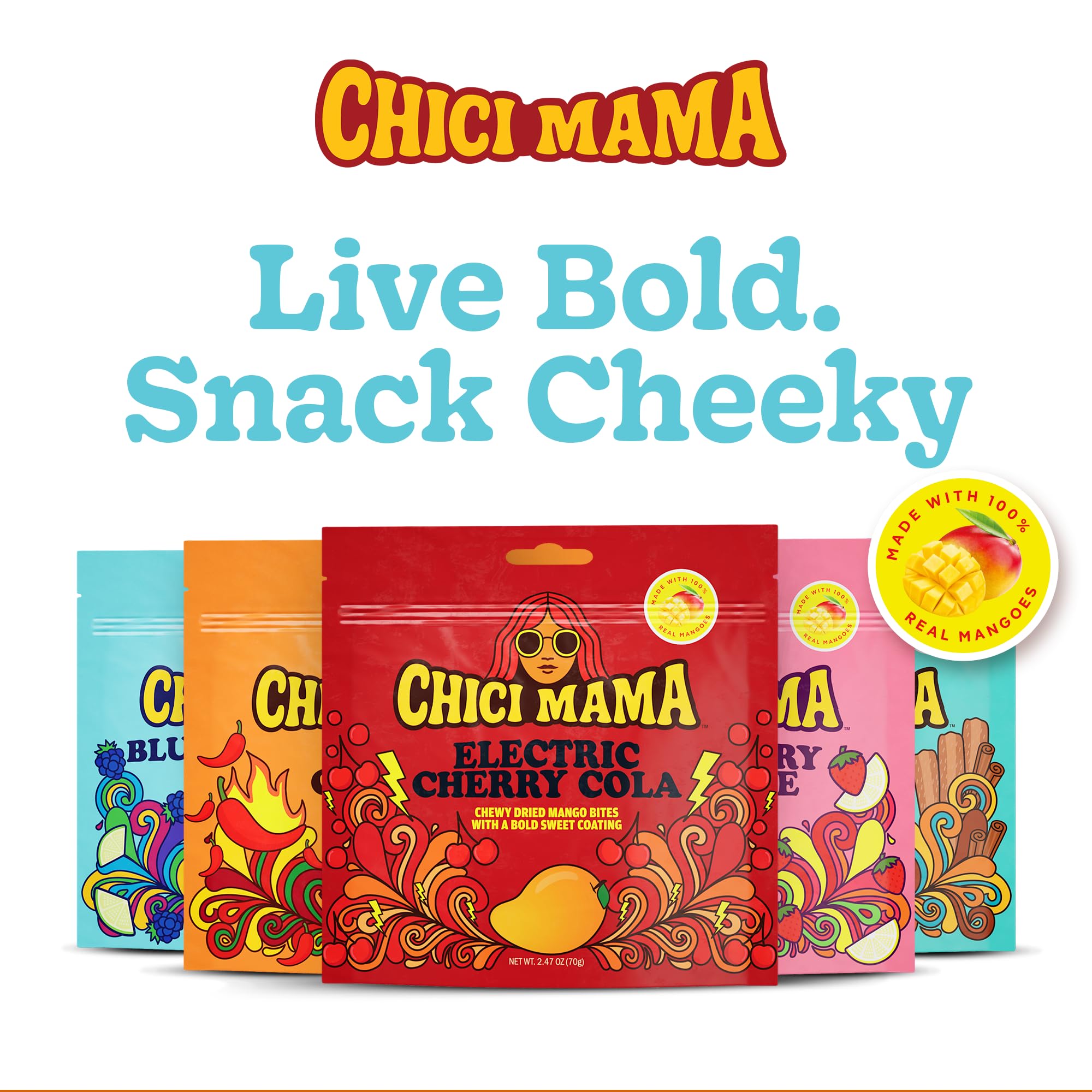 Chici Mama chewy mango bites blue raspberry limeade closeup shows chewy texture