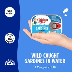 Chicken of the Sea sardines in water 18-pack for easy meals.