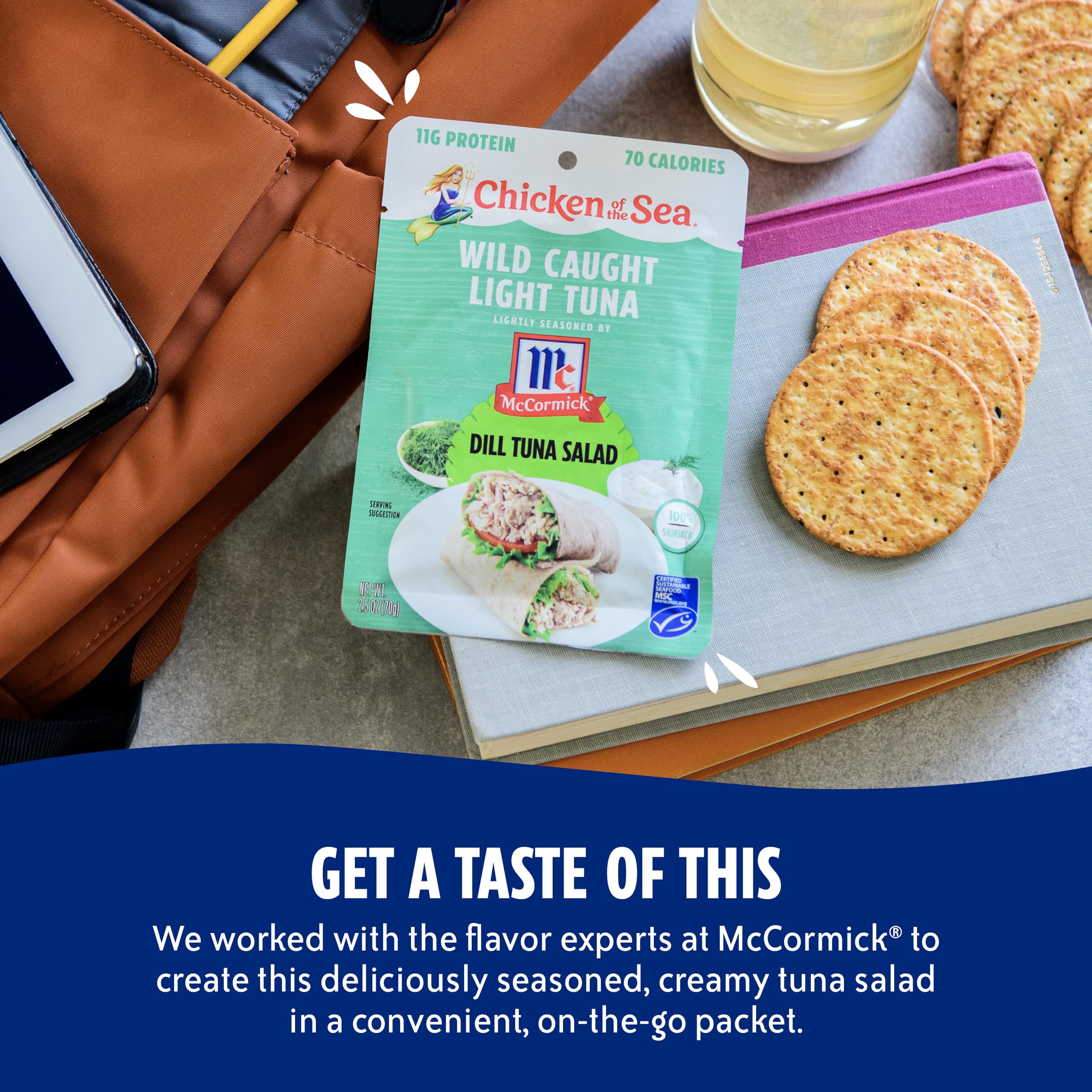 Chicken of the Sea tuna sandwich-ready pouch over crackers or bread for lunch.