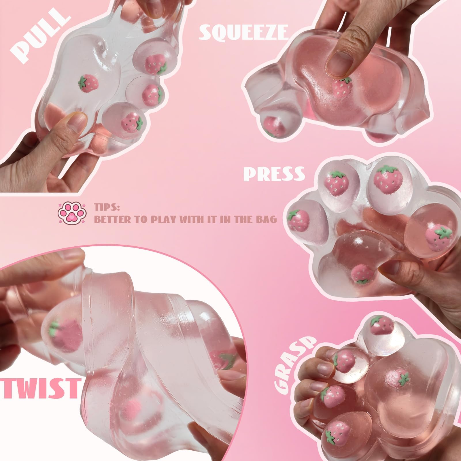 Chicooan strawberry pink paw fidget toy for focus and calm.