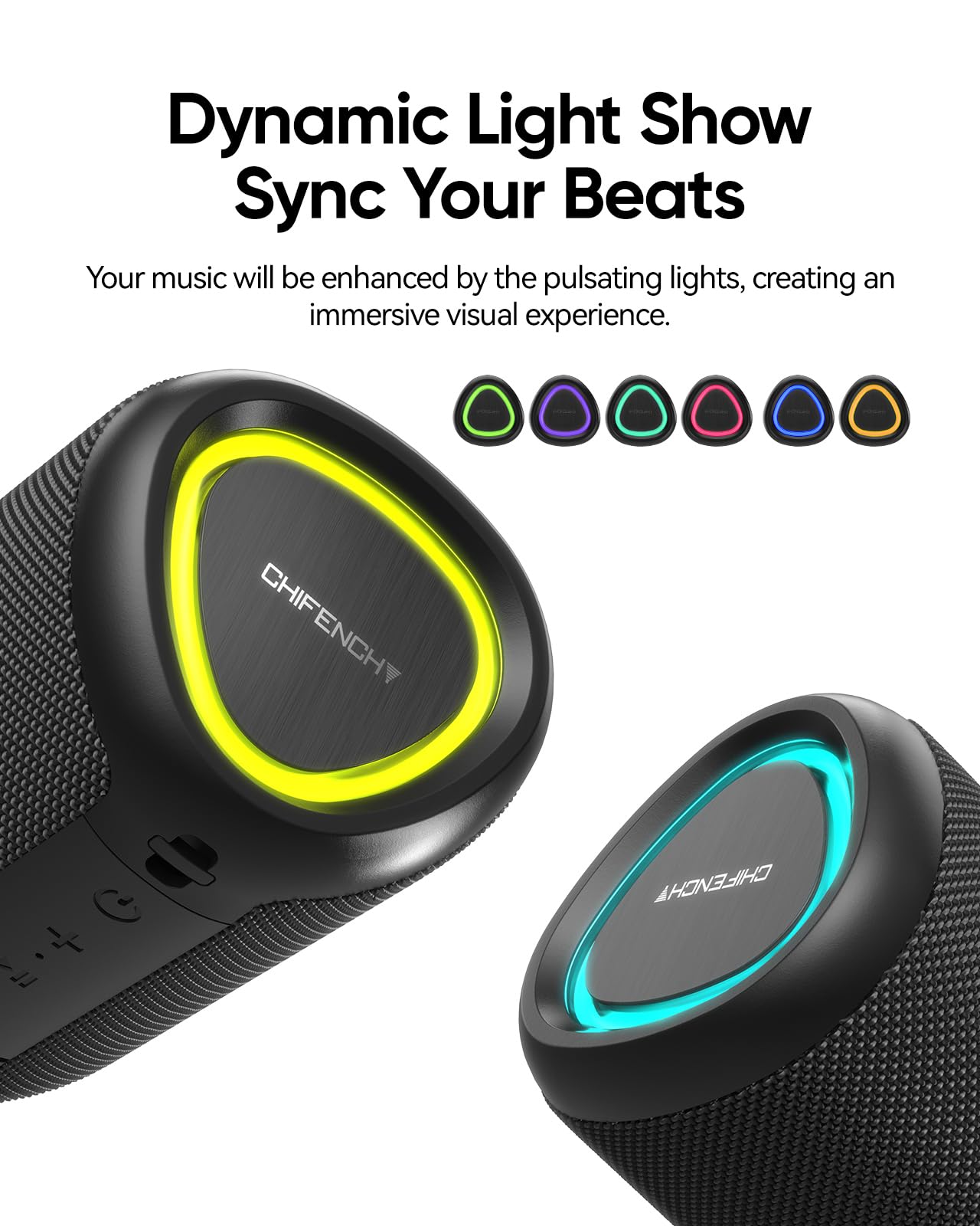 CHIFENCHY speaker with dynamic LED lights enhances evenings by the pool.