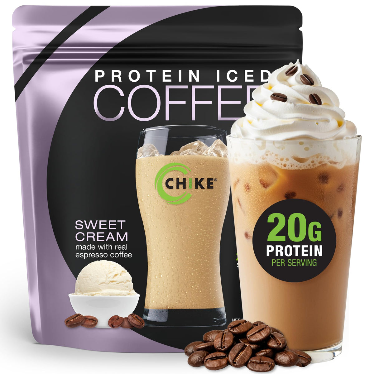 Chike Sweet Cream Iced Coffee espresso pour highlights bold caffeine boost.