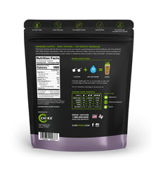 Chike Sweet Cream Iced Coffee whey protein mix close-up emphasizes protein source.