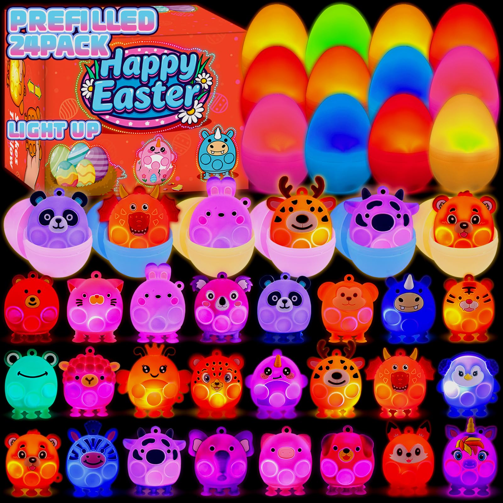 ChildFun Easter egg with prefilled animal pop toy for instant glow.