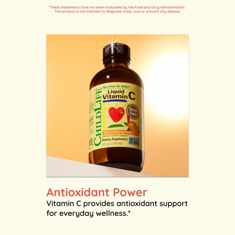 ChildLife Essentials Liquid Vitamin C non-GMO and gluten-free option for families.