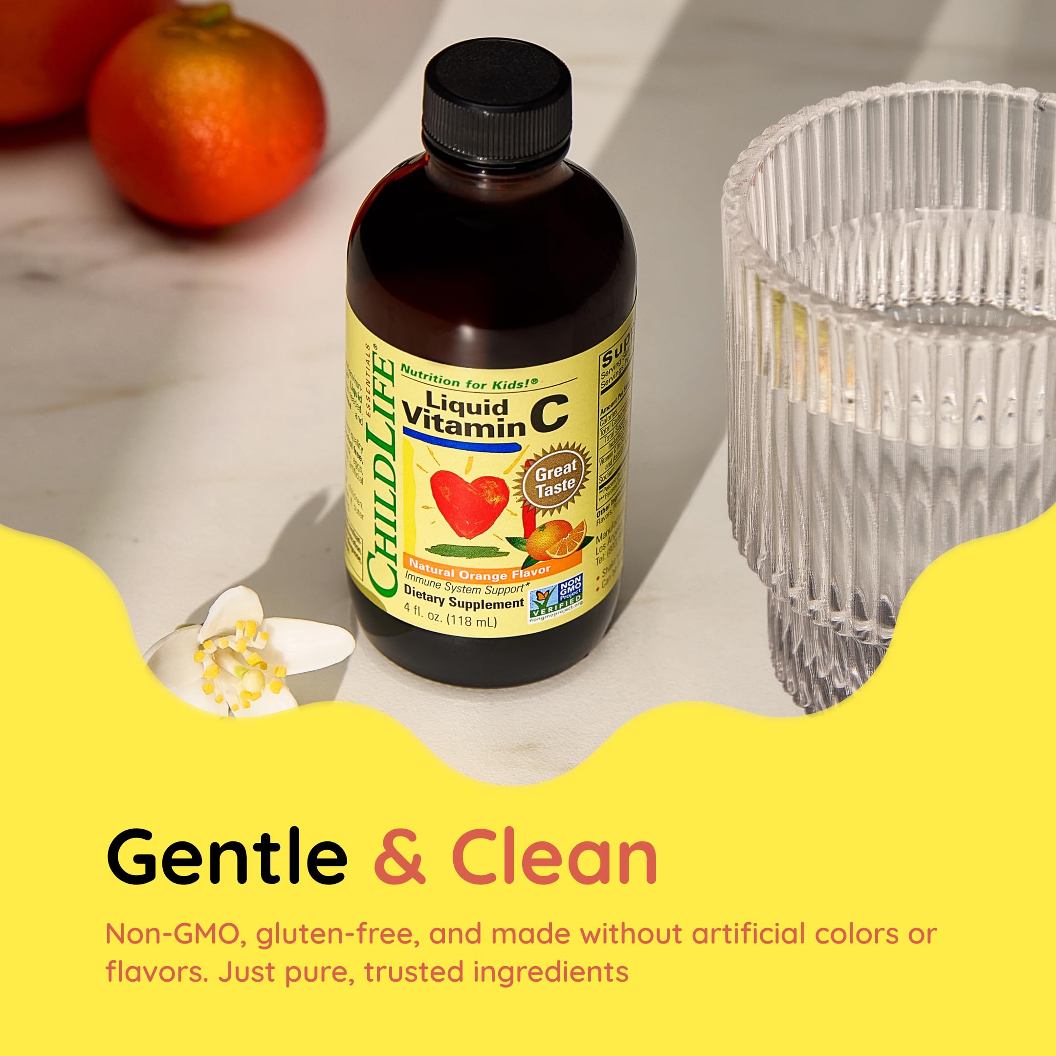 ChildLife Essentials Liquid Vitamin C orange flavor bottle suits daily routines and taste.