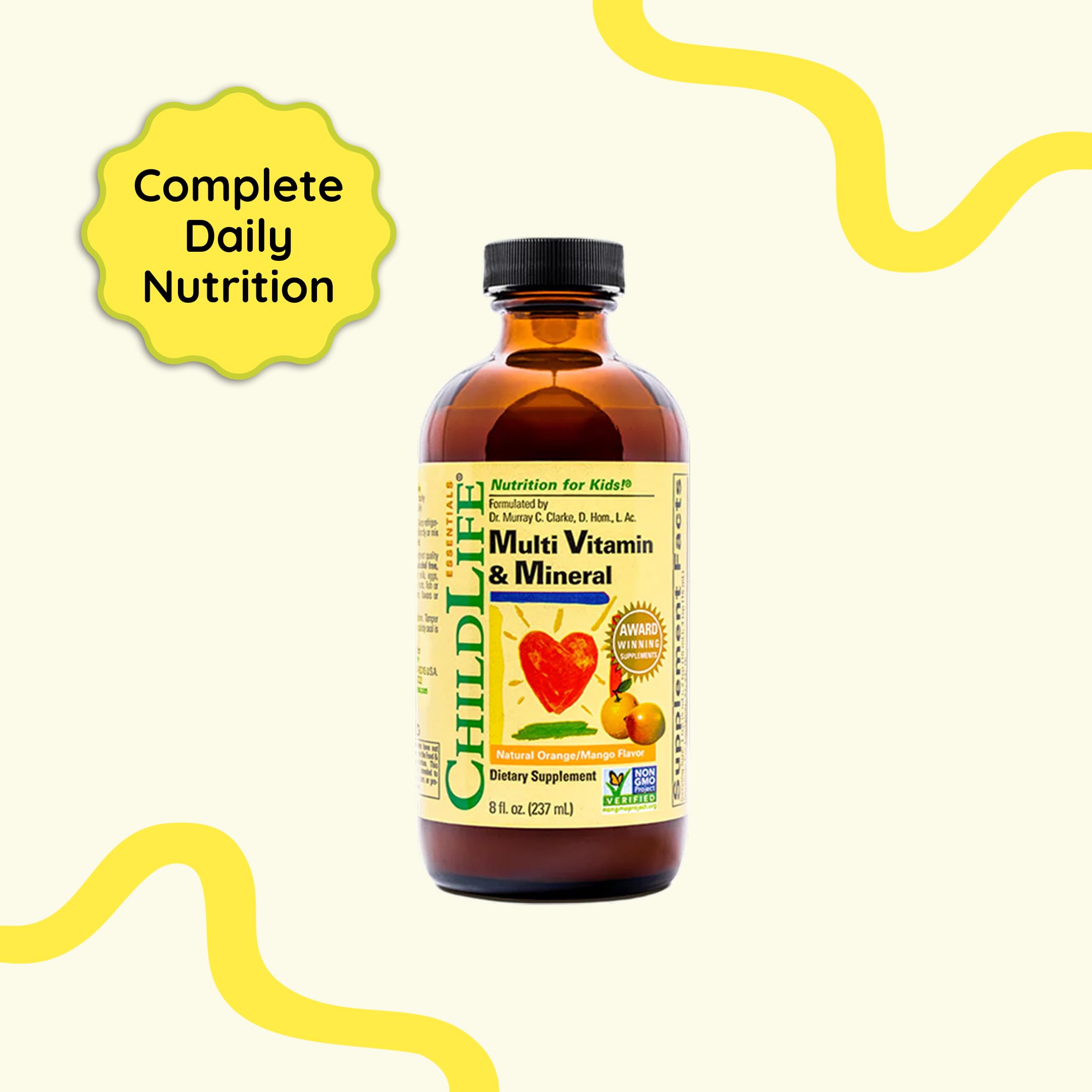 CHILDLIFE ESSENTIALS orange mango flavor image appeals to picky eaters.