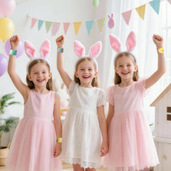 Childom Easter bracelet with rabbits, eggs, and flowers in vivid colors.