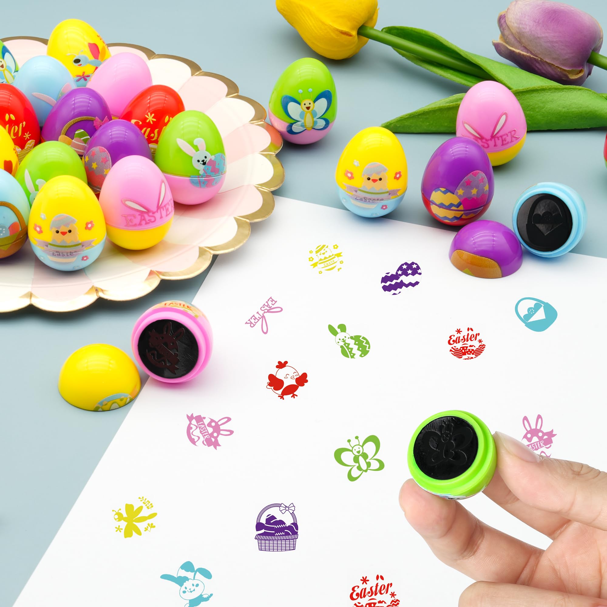 Childom Easter stamps shown on notebook page for quick DIY projects