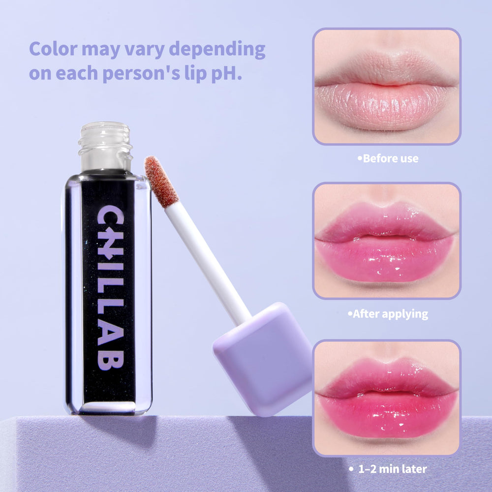 Chillab Magic Black Lip Oil swatch demonstrating all-skin-tone versatility and moisture
