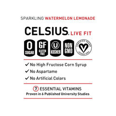 Chilled CELSIUS glass with ice shows crisp fruity finish.
