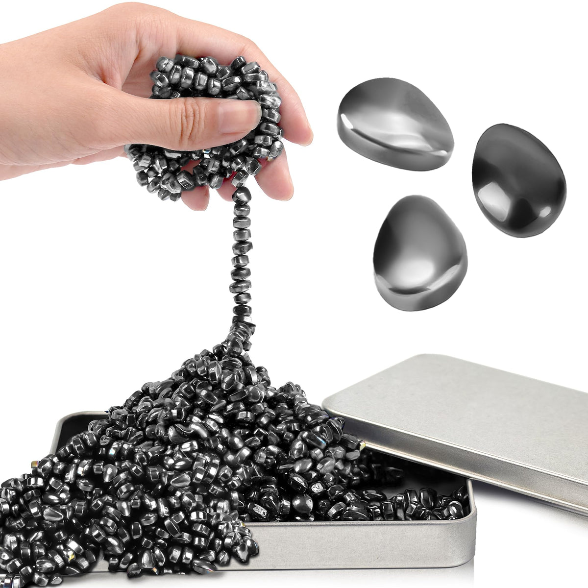 Chilvil 300pc fidget beads in a metal tin for portable stress relief