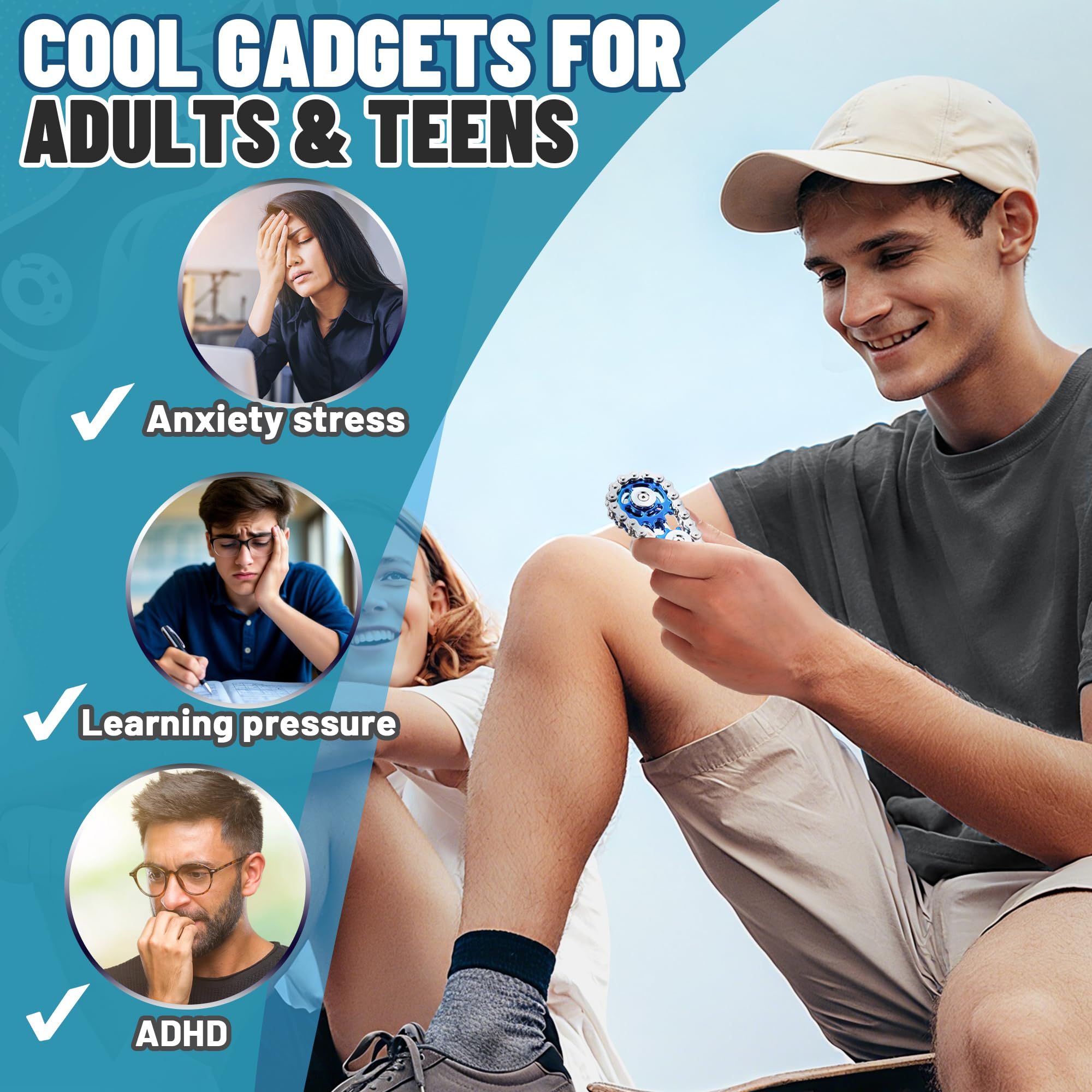 Chilvil blue compact fidget spinner, stylish pocket gadget for on-the-go use.