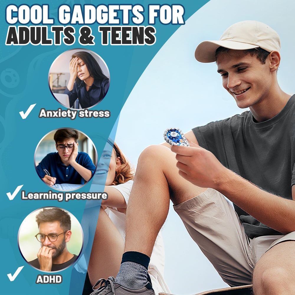 Chilvil blue compact fidget spinner, stylish pocket gadget for on-the-go use.