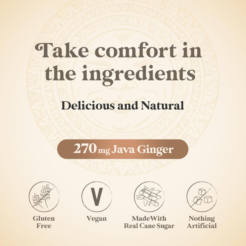 Chimes Mango Ginger Chews ingredients Java ginger highlighted for natural flavor.