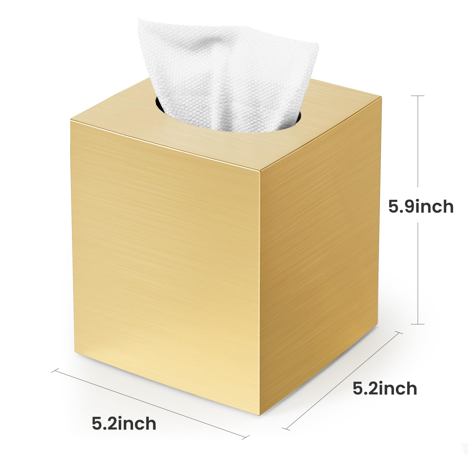 Chintu gold tissue box cover with non slip bottom stays steady on surfaces.