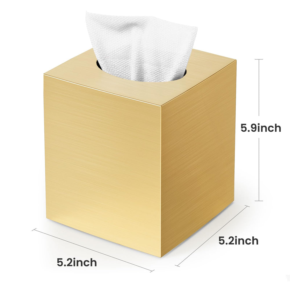 Chintu gold tissue box cover with non slip bottom stays steady on surfaces.