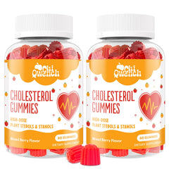 ChiQwench cholesterol gummies bottle with mixed berry flavor for convenient daily use.