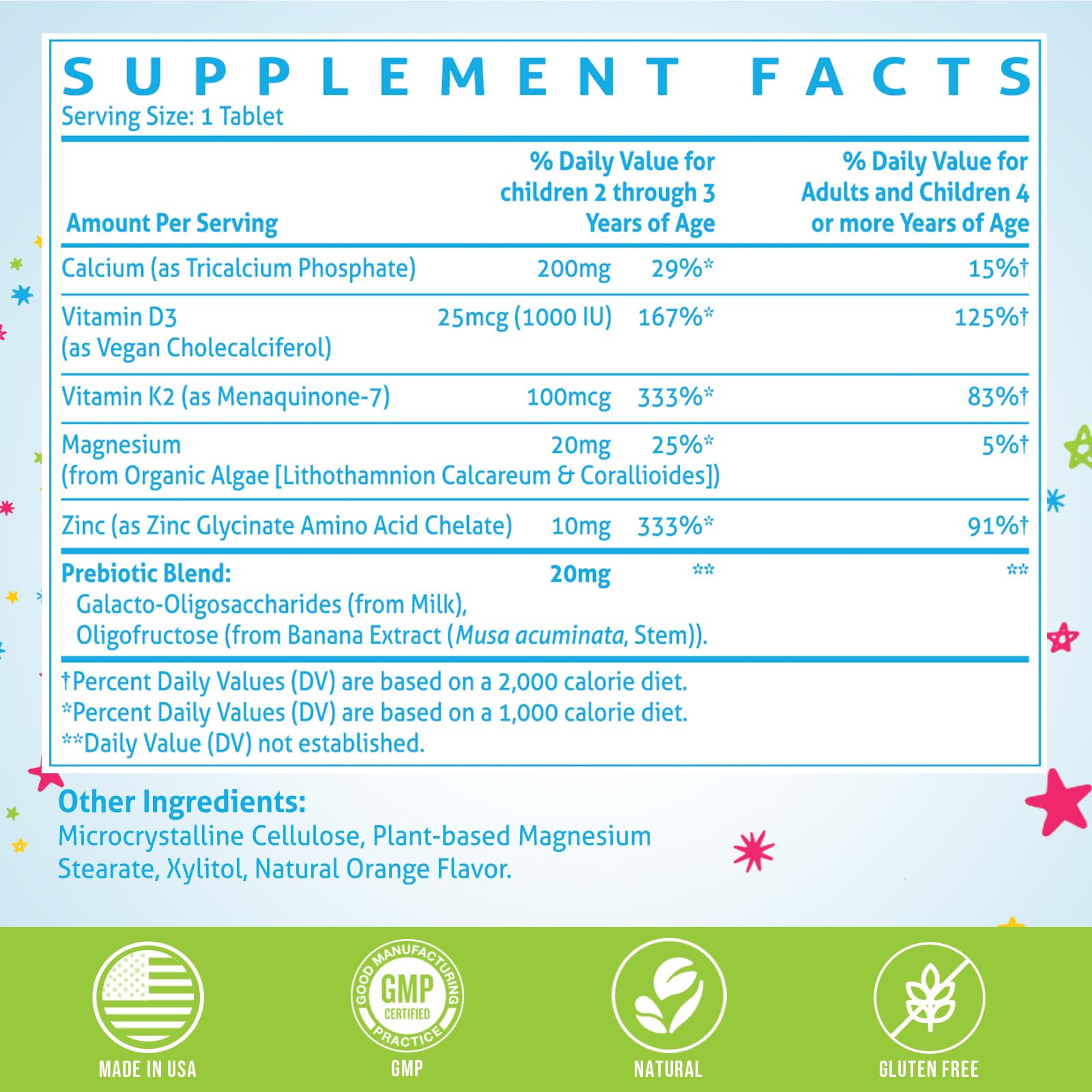 ChiQwench bottle label highlights D3 and K2 aiding calcium direction to bones.