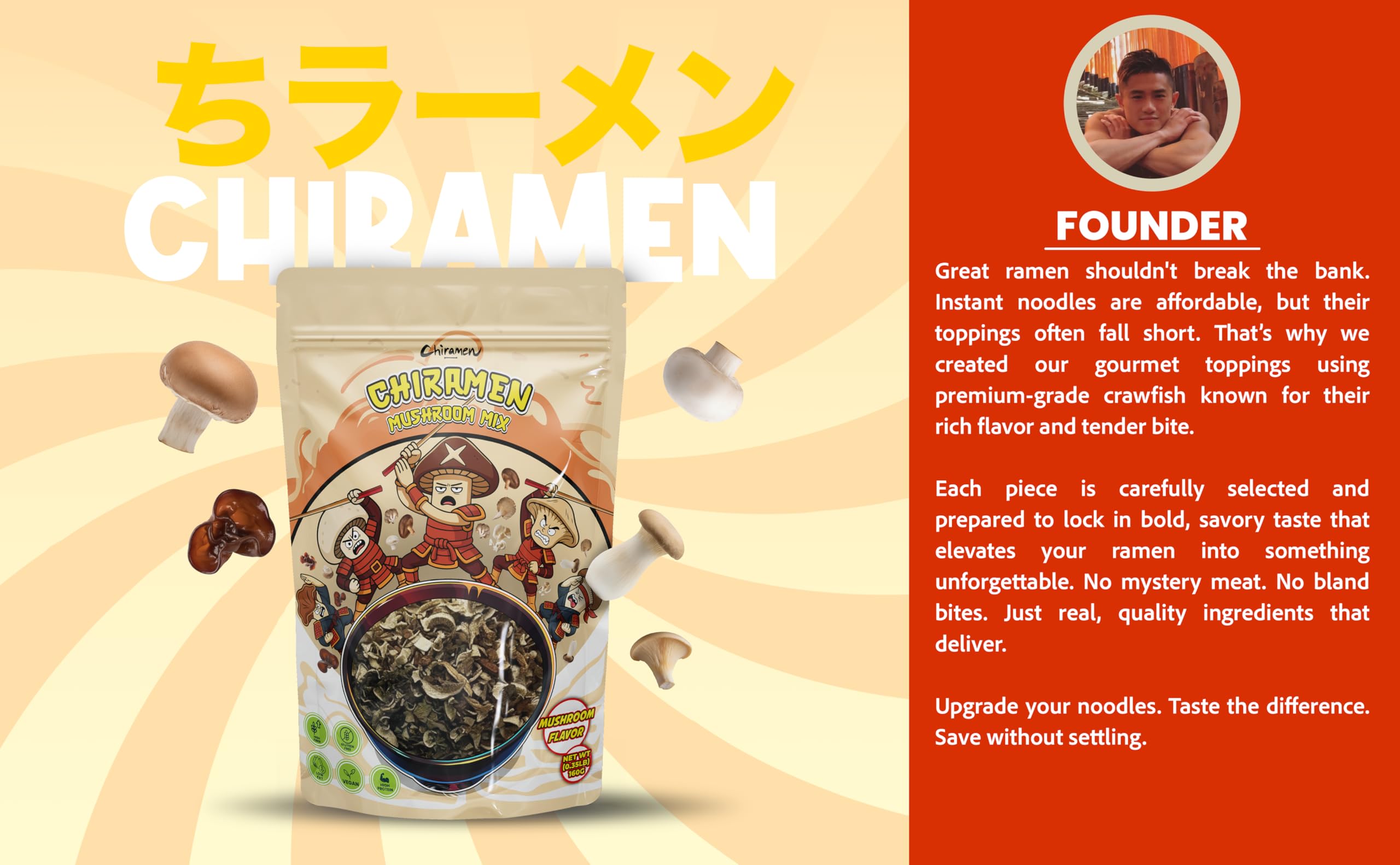 Chiramen button mushroom mix offers versatile flavor for cup noodles.