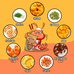 Chiramen Seafood Veggie Mix imitation crab brings color and ocean notes to broth.