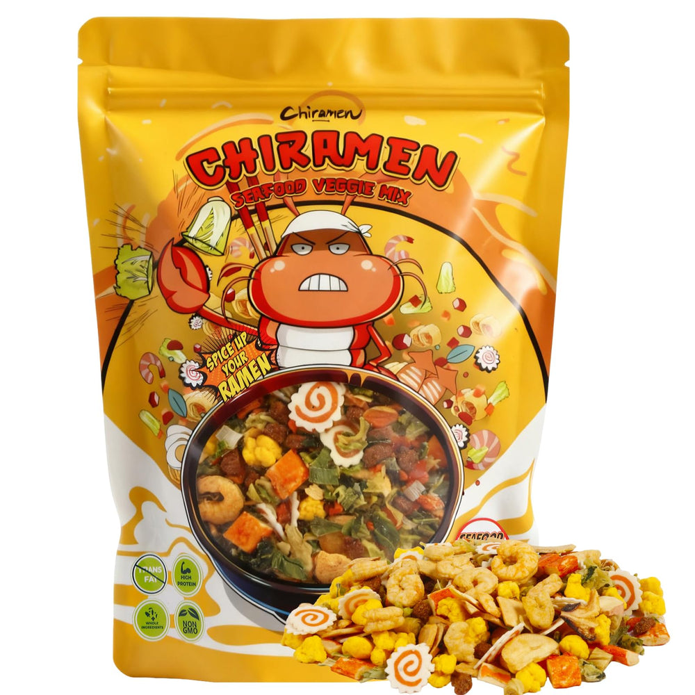 Chiramen Seafood Veggie Mix with shrimp adds rich flavor to cup ramen dishes.