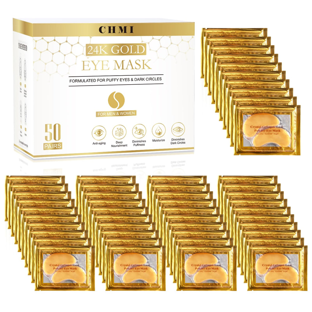 CHMI 24K Gold Under Eye Patches packaging shown for premium at-home care.