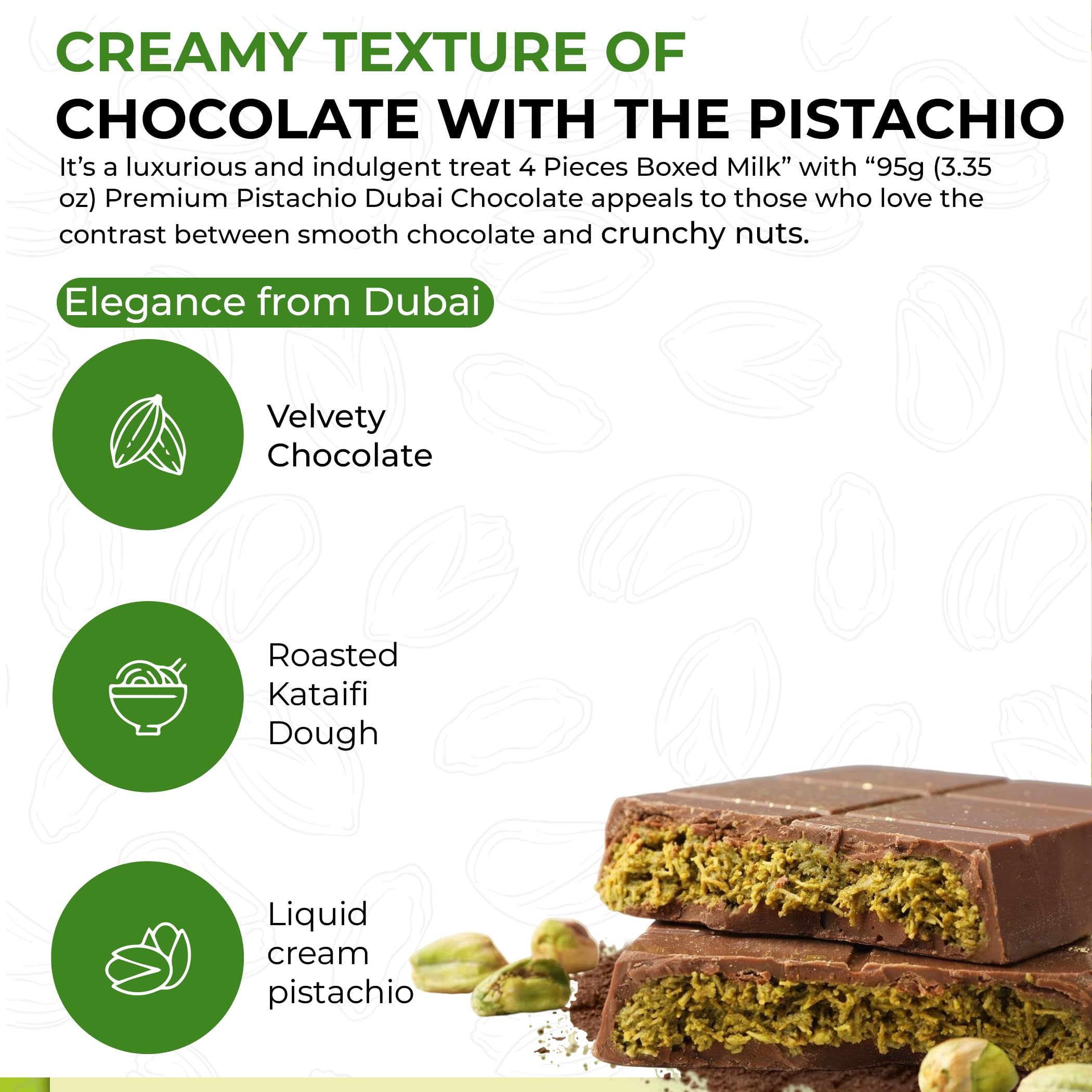 Chobella Dubai Pistachio Bar cross-section reveals pistachio cream and kataifi
