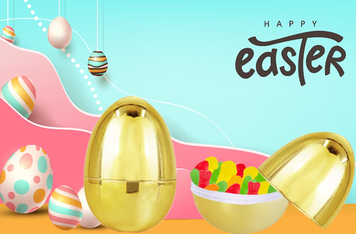 Chochkees 6-pack golden eggs ideal as carnival prizes or classroom rewards.