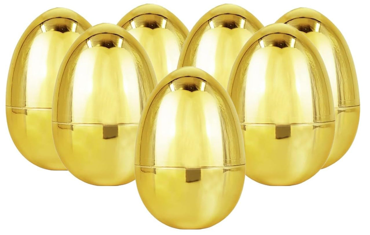 Chochkees jumbo golden Easter egg 6-inch with detachable halves for hidden surprises.