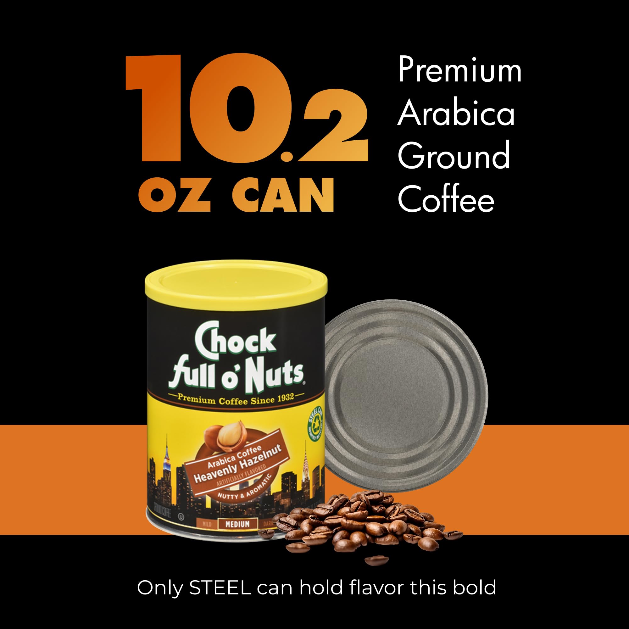 Steaming cup of Chock Full o’ Nuts reveals rich hazelnut aroma.