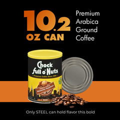 Steaming cup of Chock Full o’ Nuts reveals rich hazelnut aroma.