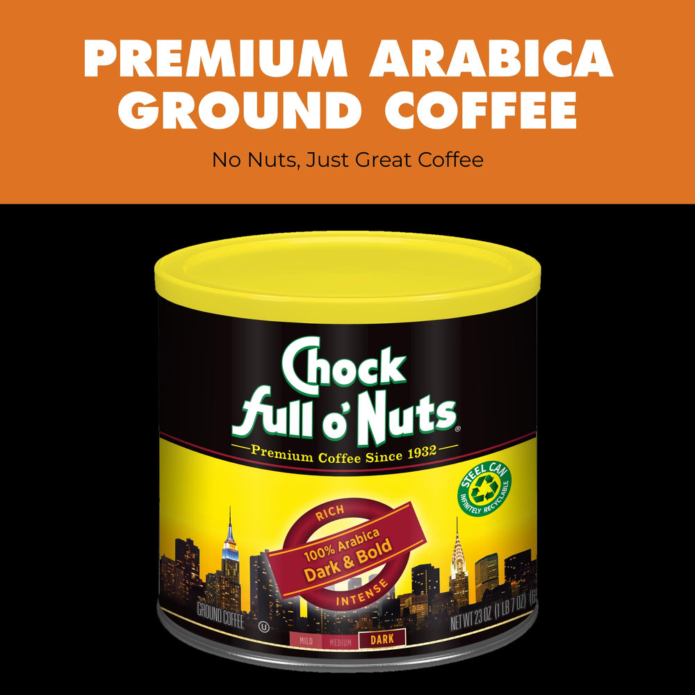 Chock Full o'Nuts Dark Bold ground coffee ready for drip or pour-over brewing.
