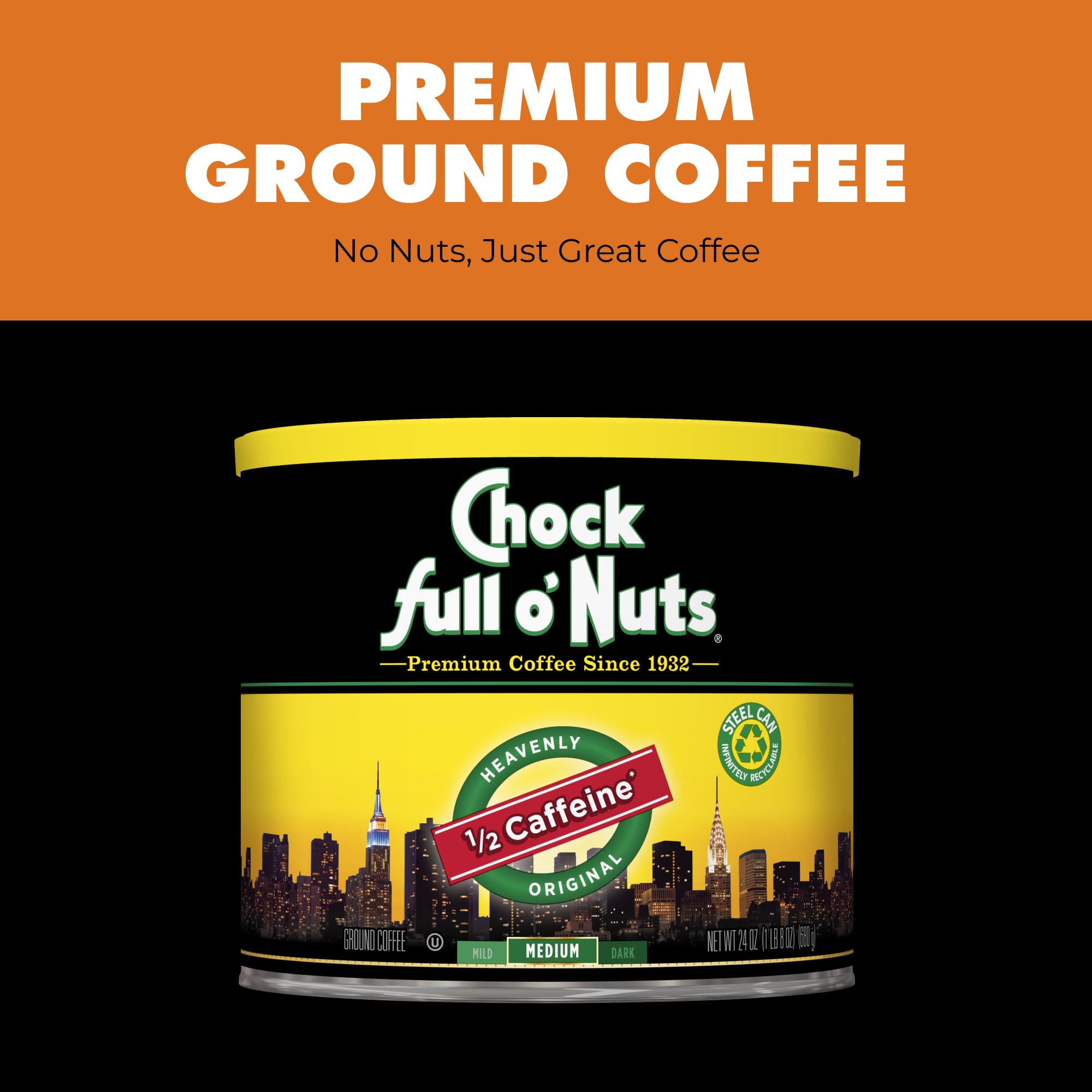 Chock Full o' Nuts Heavenly Original Half Caffeine pour-over setup ready for brewing.