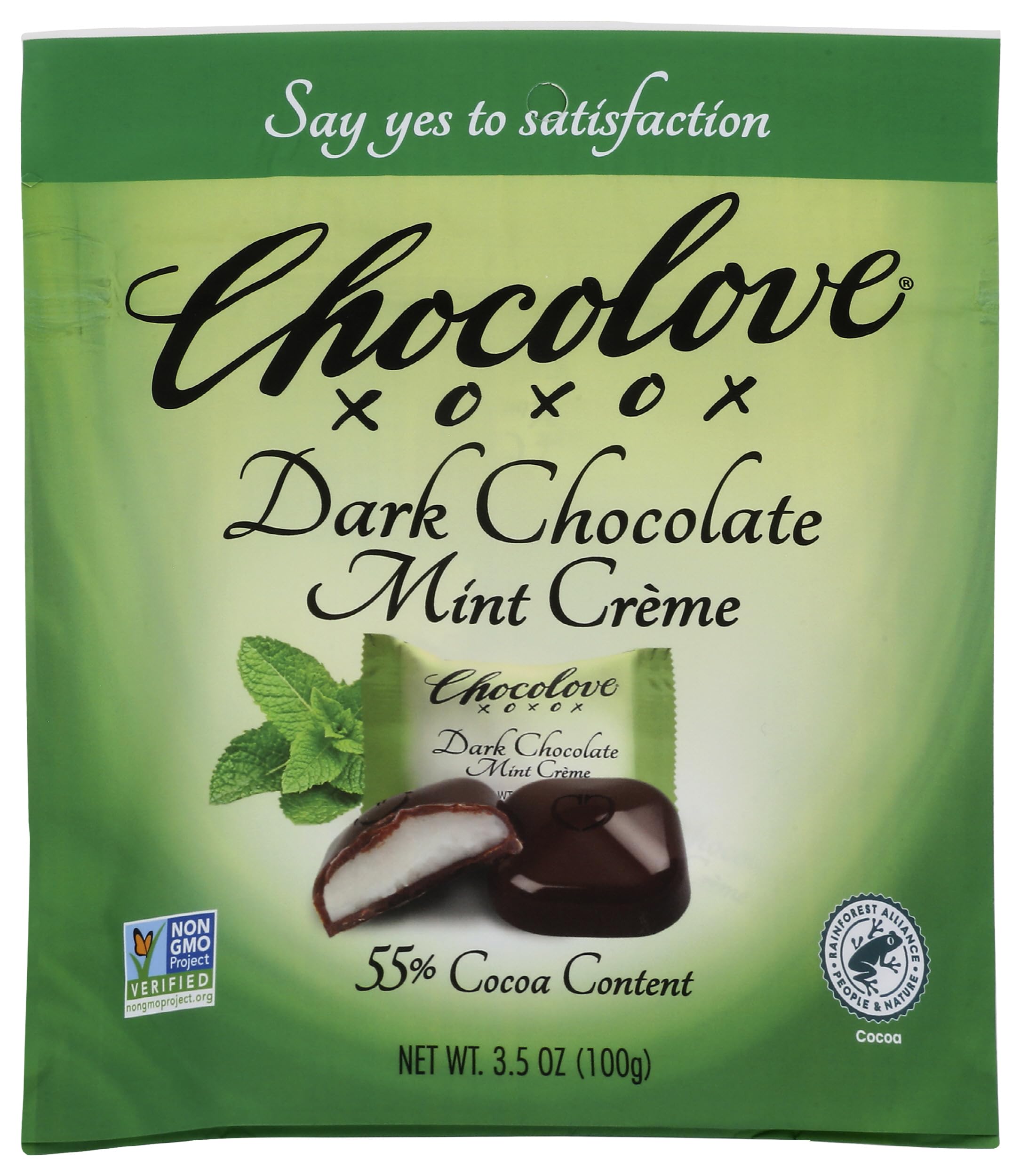 Chocolove dark chocolate mint creme bites pack, convenient minty indulgence on the go.