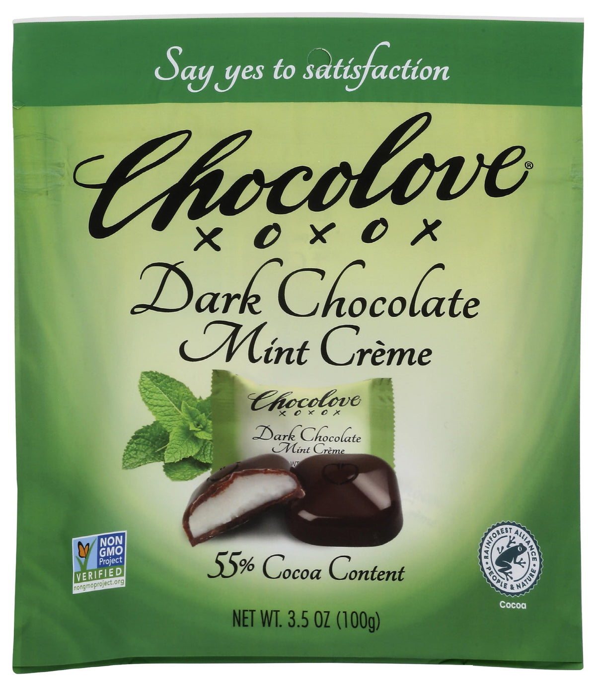 Chocolove dark chocolate mint creme bites pack, convenient minty indulgence on the go.