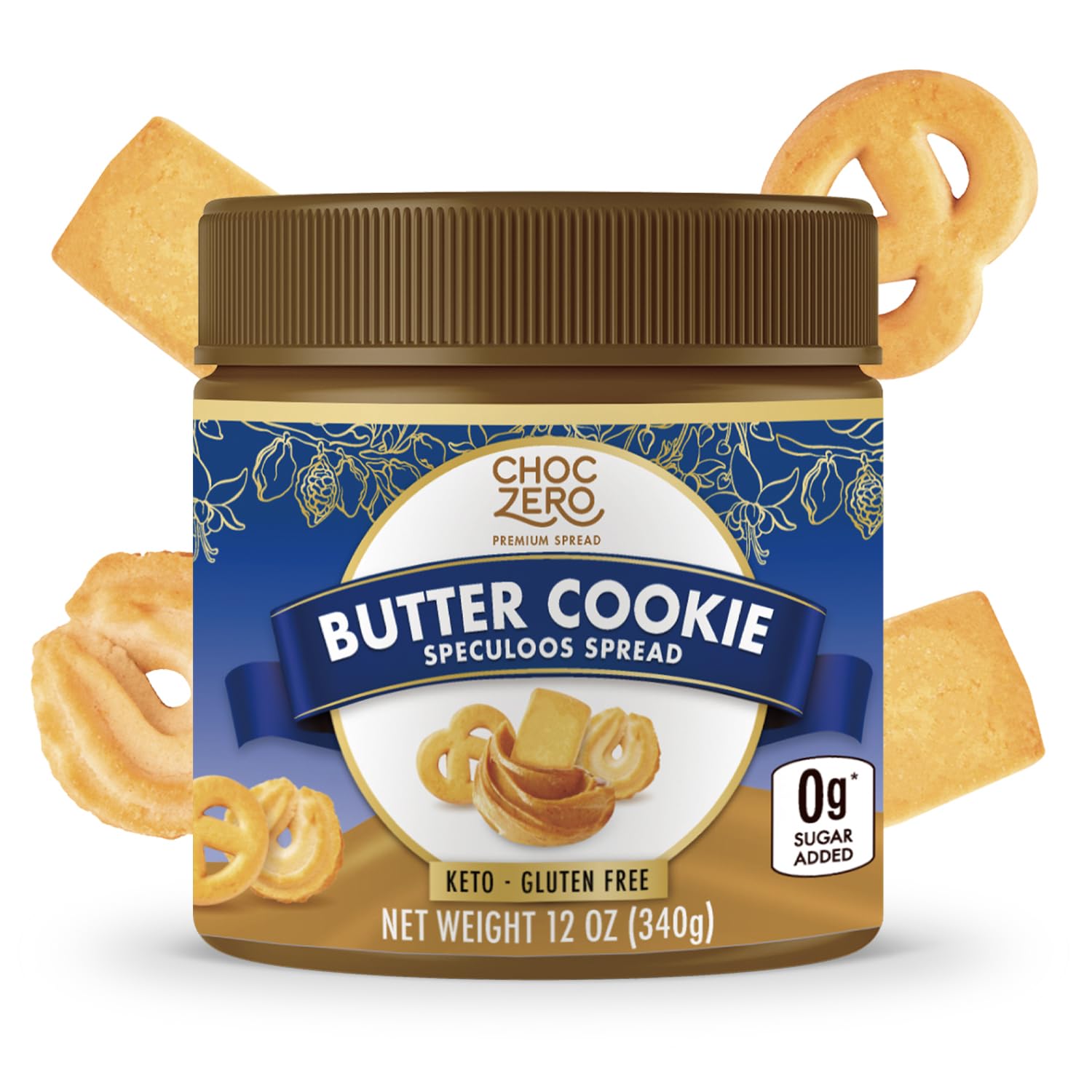 ChocZero Butter Cookie Spread jar showing creamy texture and no added sugar.