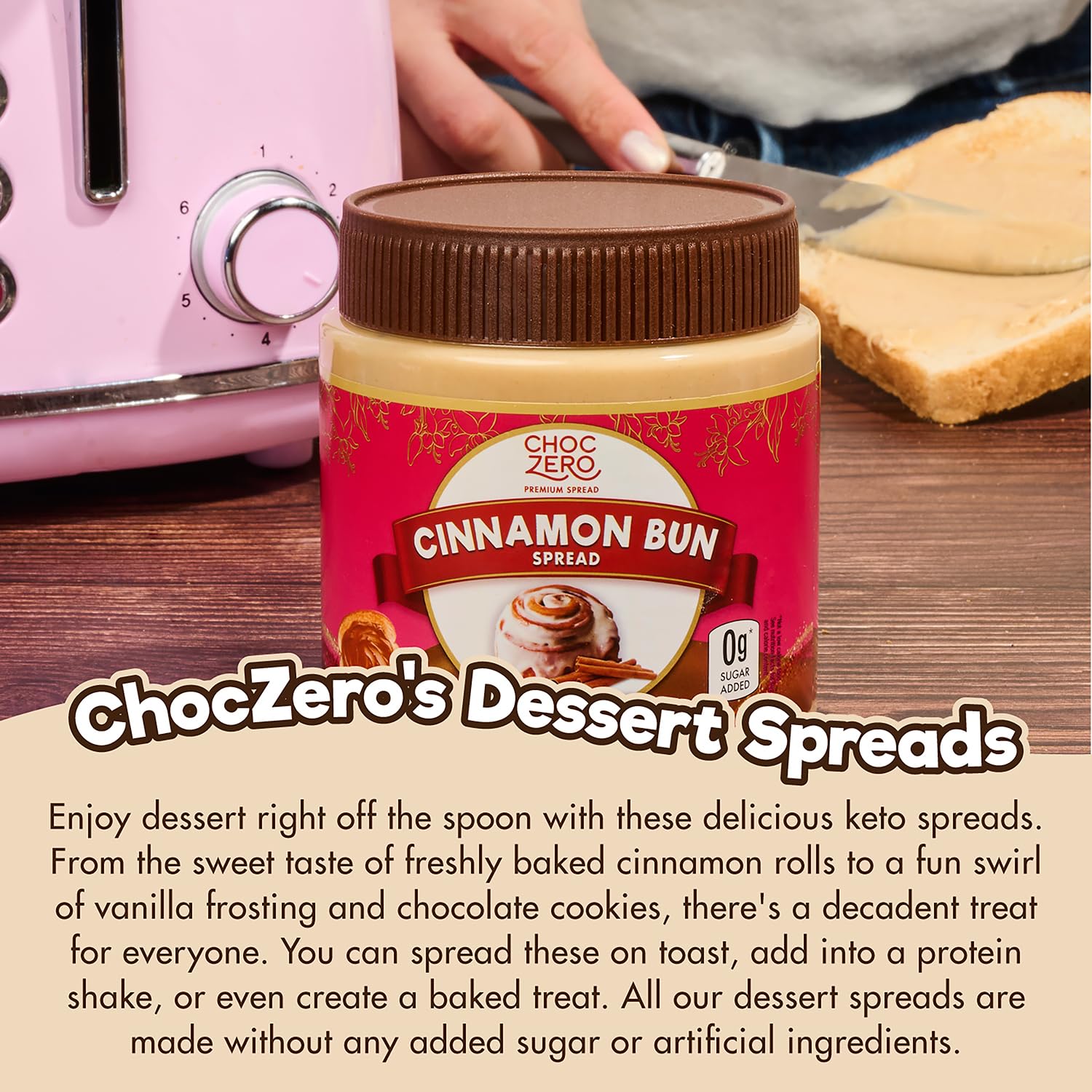 ChocZero Cinnamon Bun Spread on pancakes for cinnamon-forward flavor