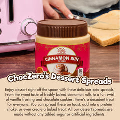 ChocZero Cinnamon Bun Spread on pancakes for cinnamon-forward flavor