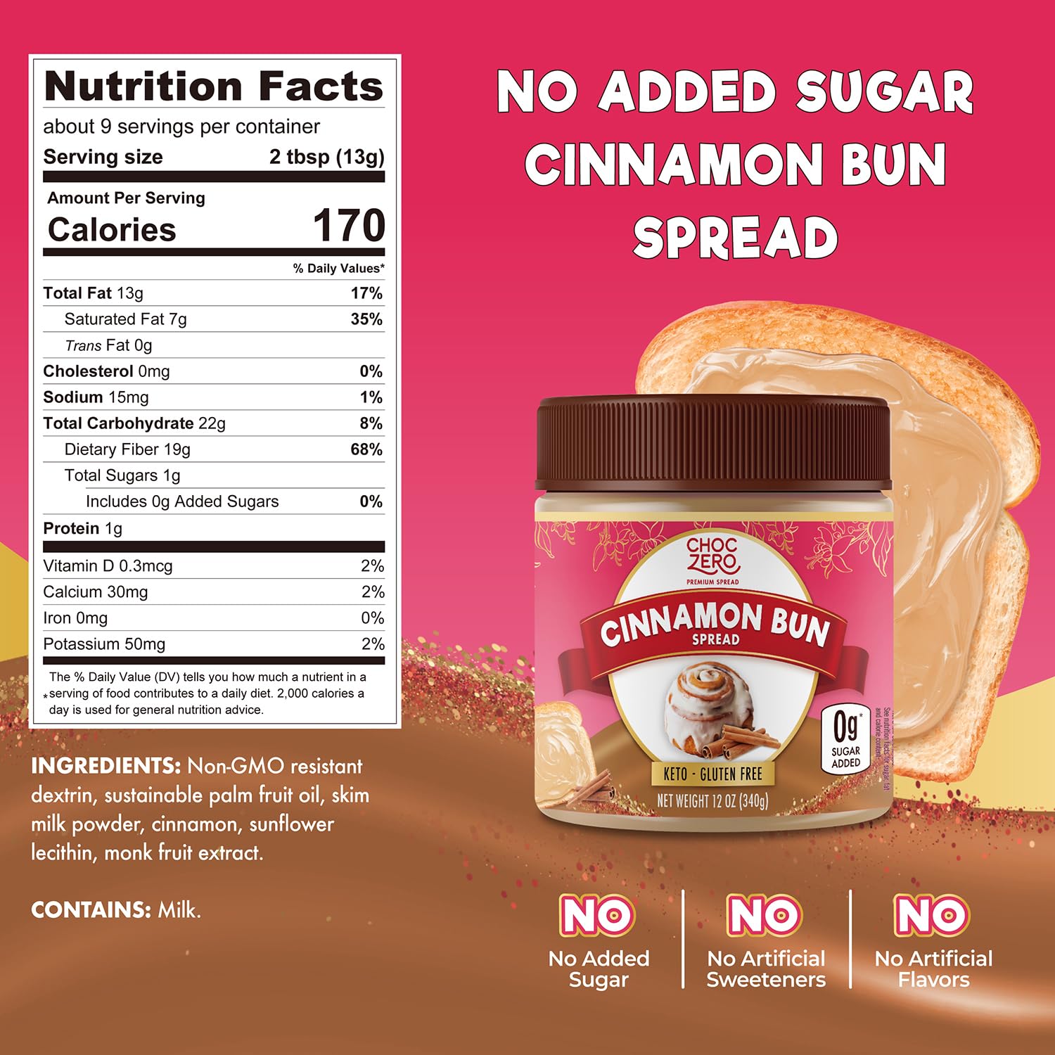 Spoonful of ChocZero Cinnamon Bun Spread on toast highlighting bold cinnamon aroma